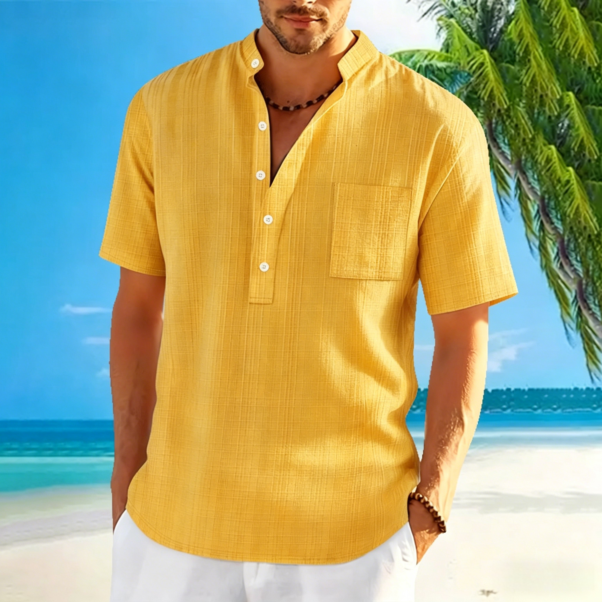 BreezeStripe Casual Linen Polo Shirt