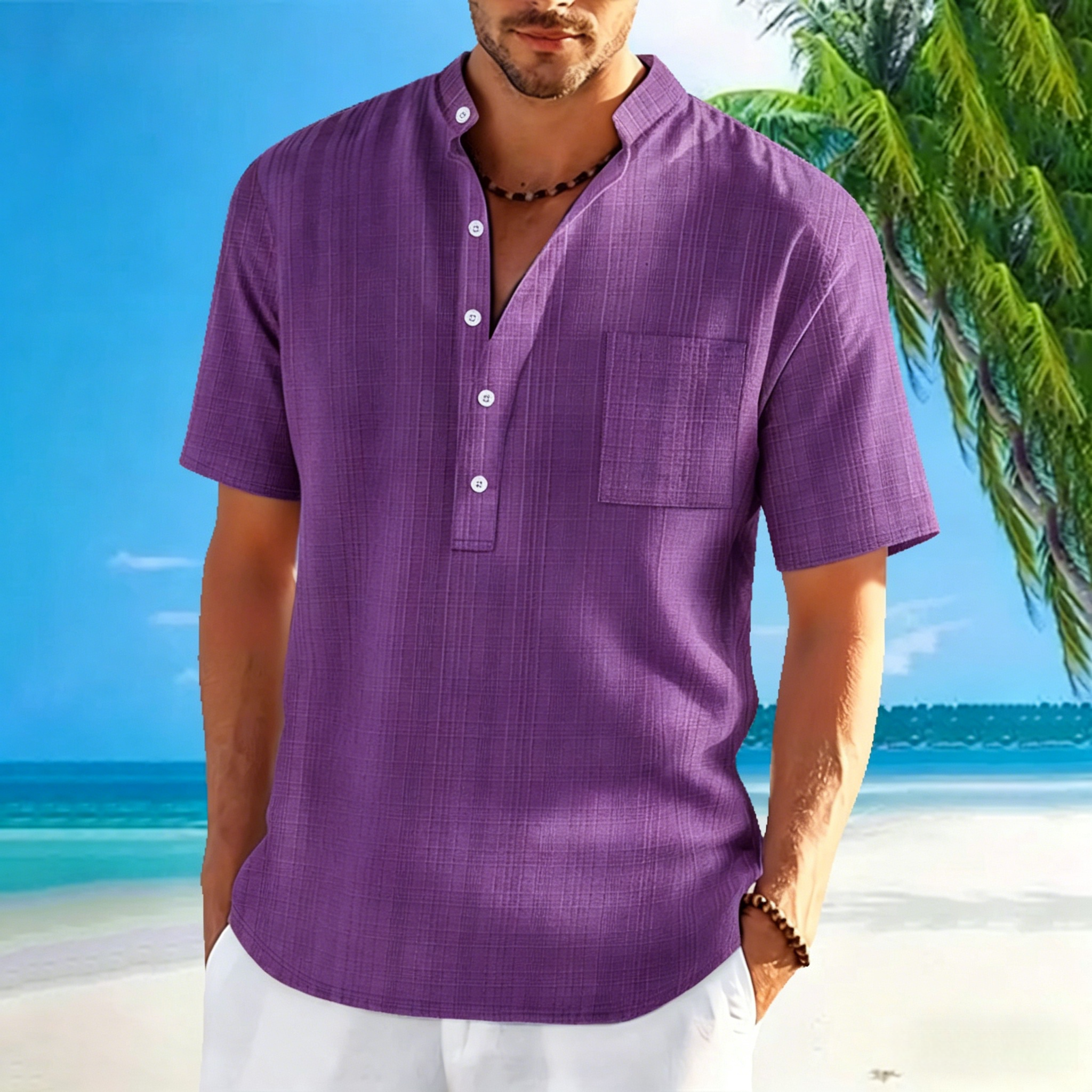 BreezeStripe Casual Linen Polo Shirt