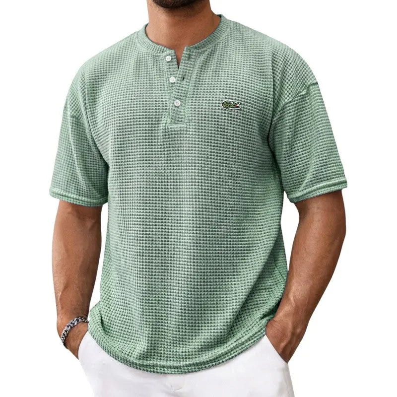 Men's Waffle-Knit Henley Short-Sleeve T-Shirt
