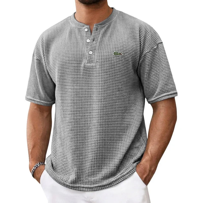 Men's Waffle-Knit Henley Short-Sleeve T-Shirt