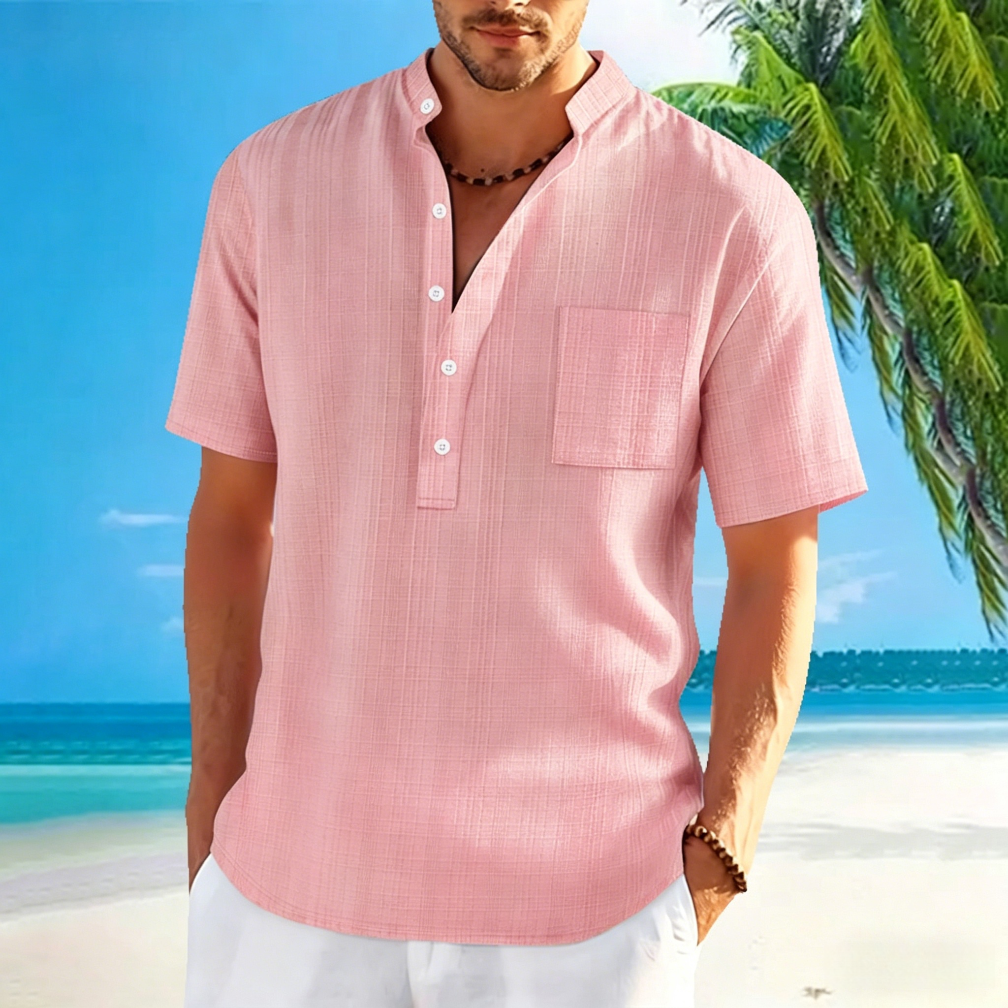 BreezeStripe Casual Linen Polo Shirt