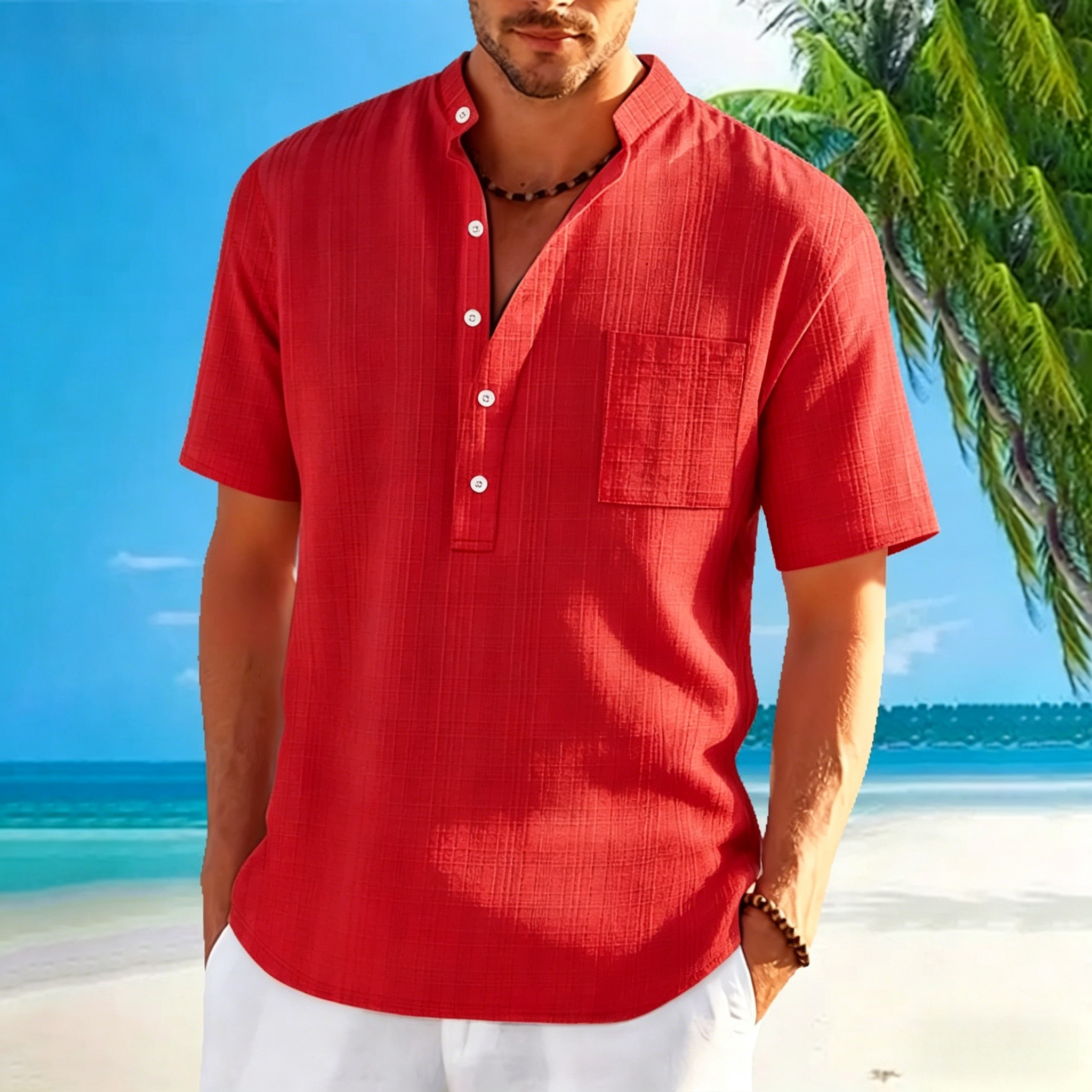 BreezeStripe Casual Linen Polo Shirt