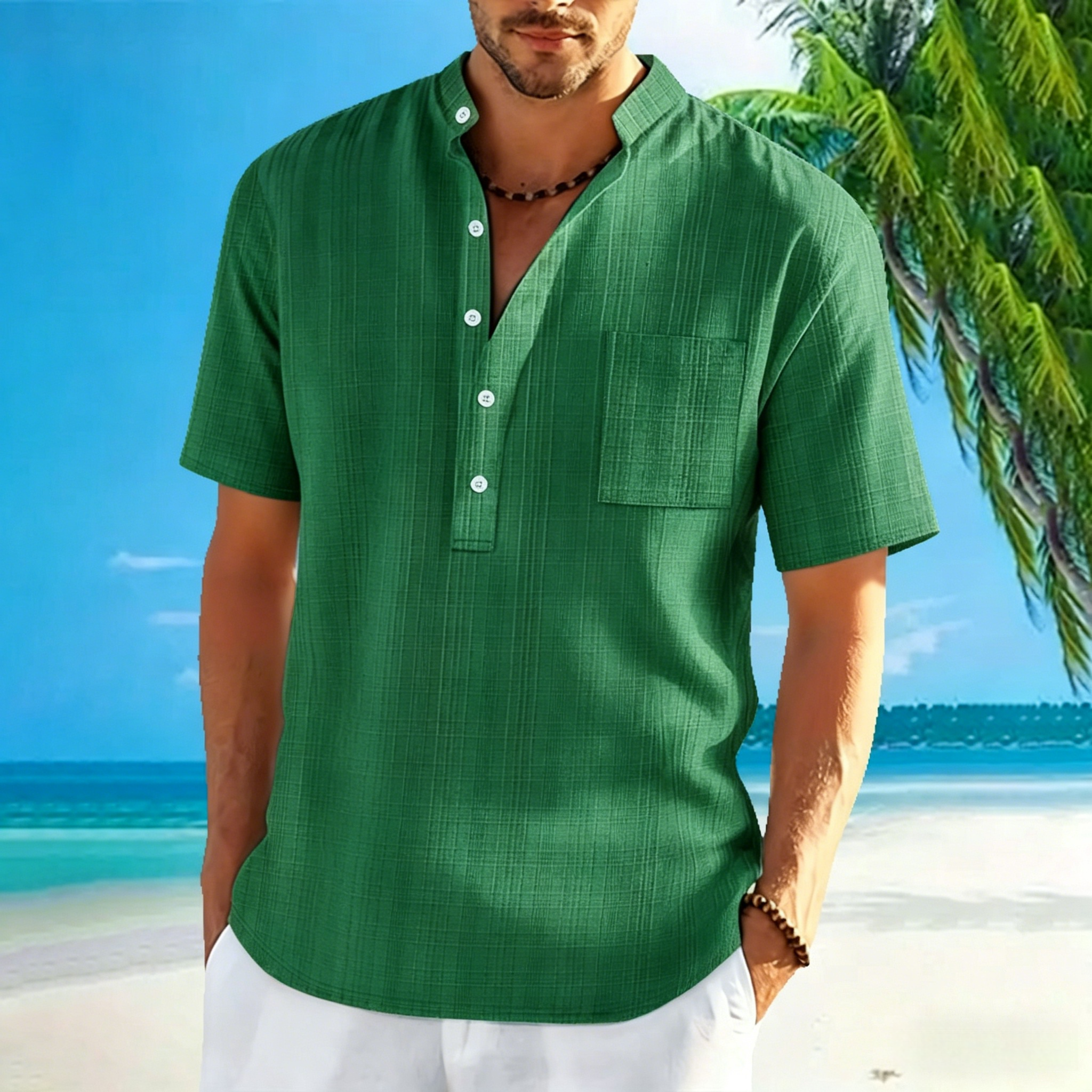 BreezeStripe Casual Linen Polo Shirt