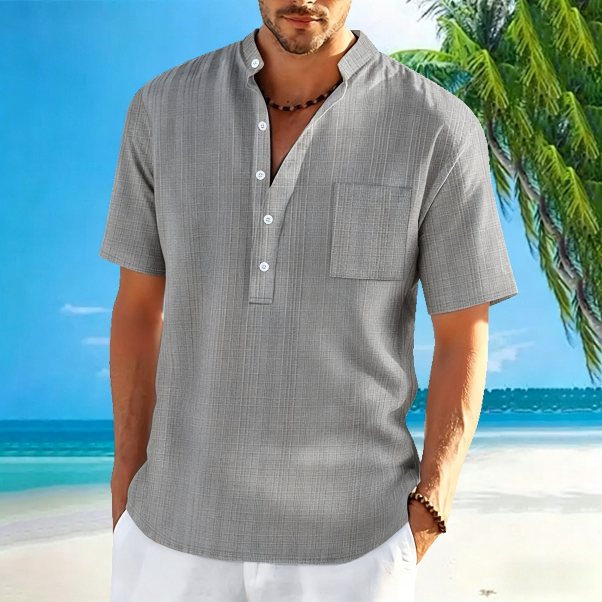 BreezeStripe Casual Linen Polo Shirt
