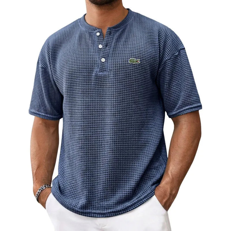 Men's Waffle-Knit Henley Short-Sleeve T-Shirt