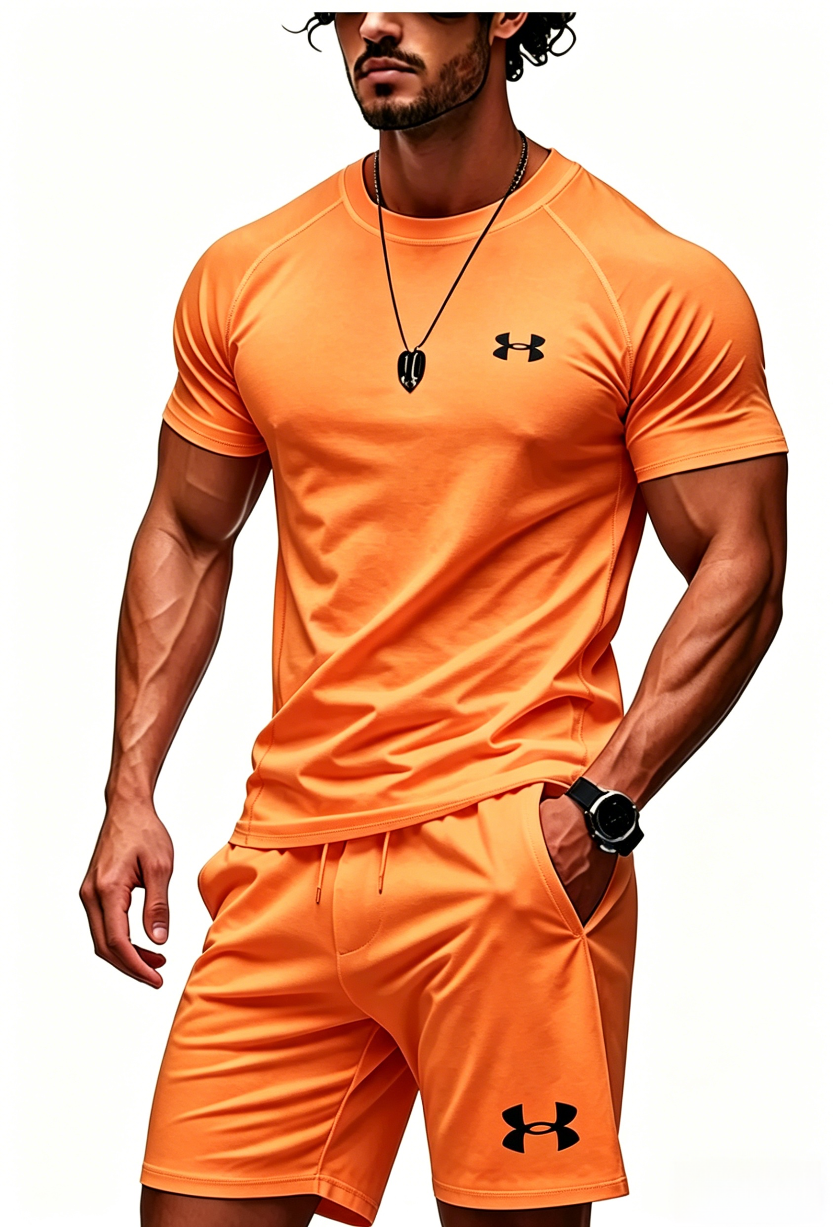 New Men's Fitness Tight-Fitting Short-Sleeve and Shorts Set