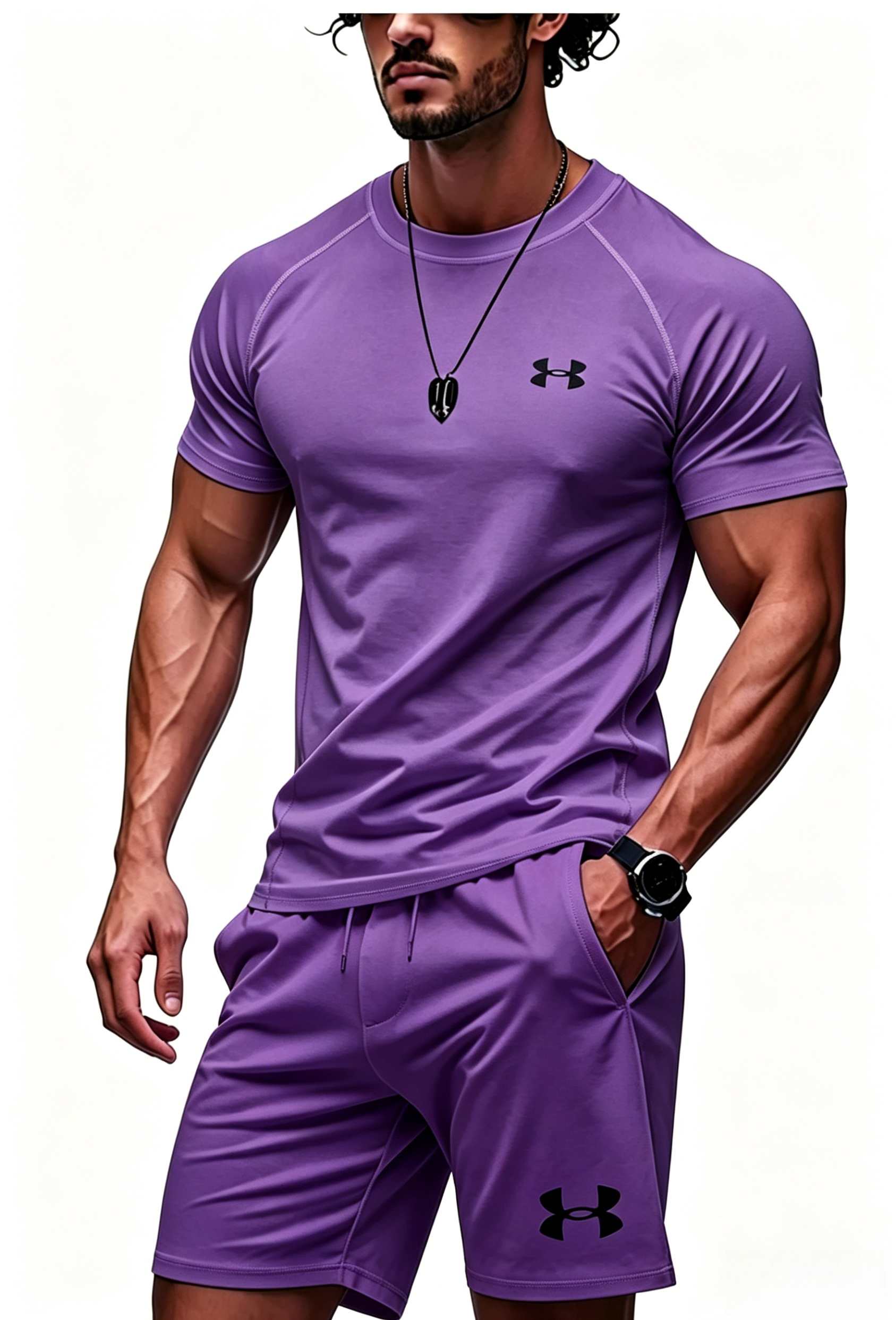 New Men's Fitness Tight-Fitting Short-Sleeve and Shorts Set