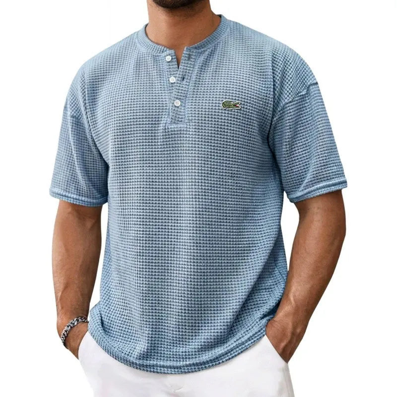 Men's Waffle-Knit Henley Short-Sleeve T-Shirt