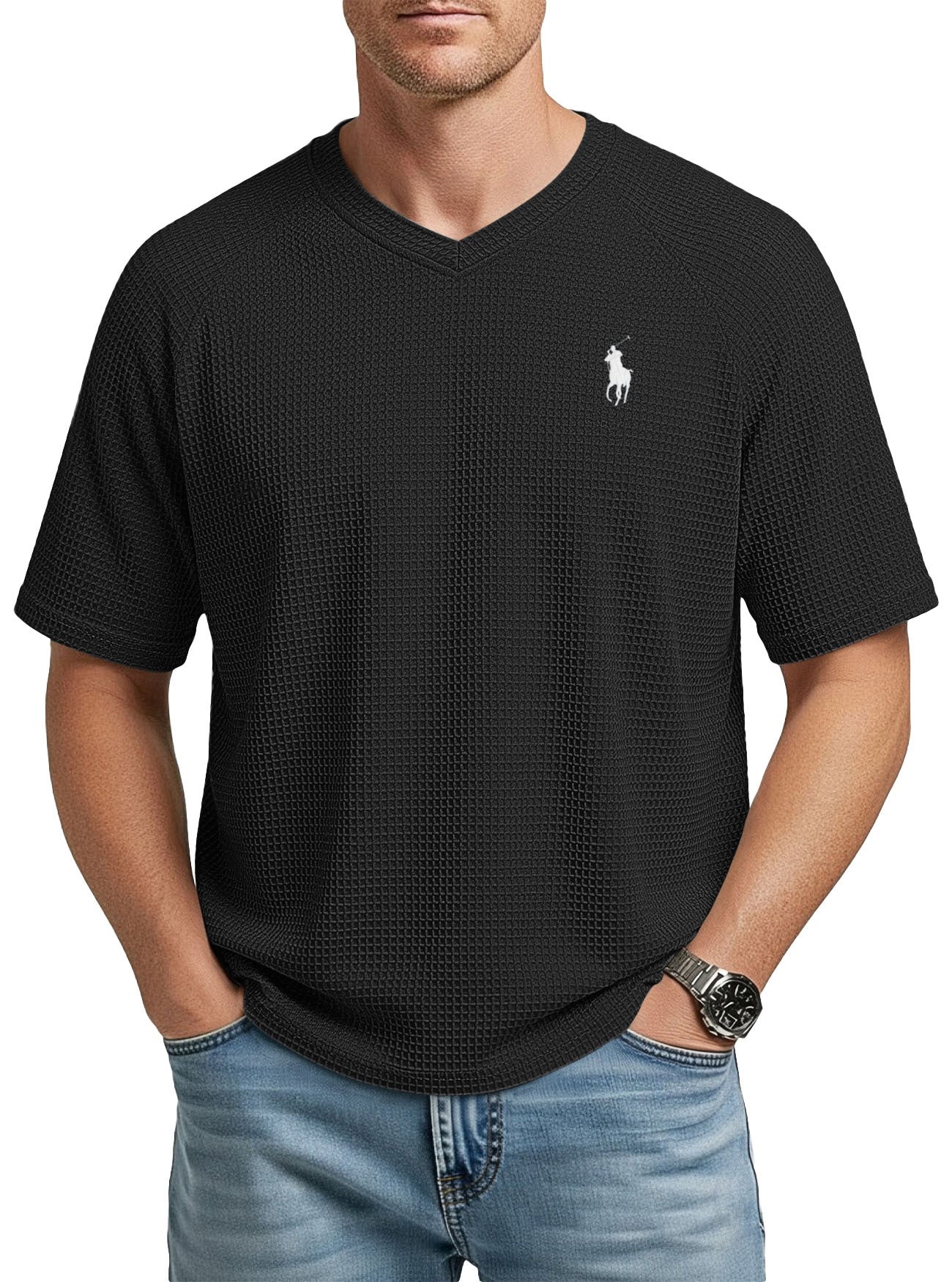Everyday Waffle Knit V-Neck Tee
