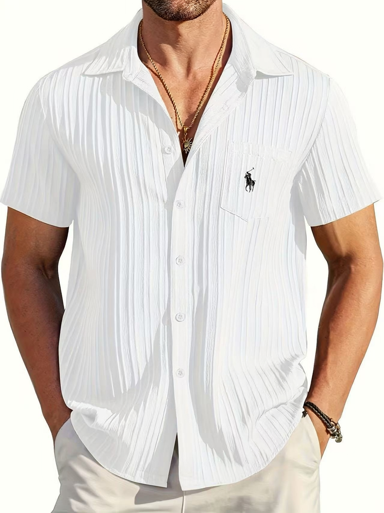 Textured Stripe Summer Button Shirt
