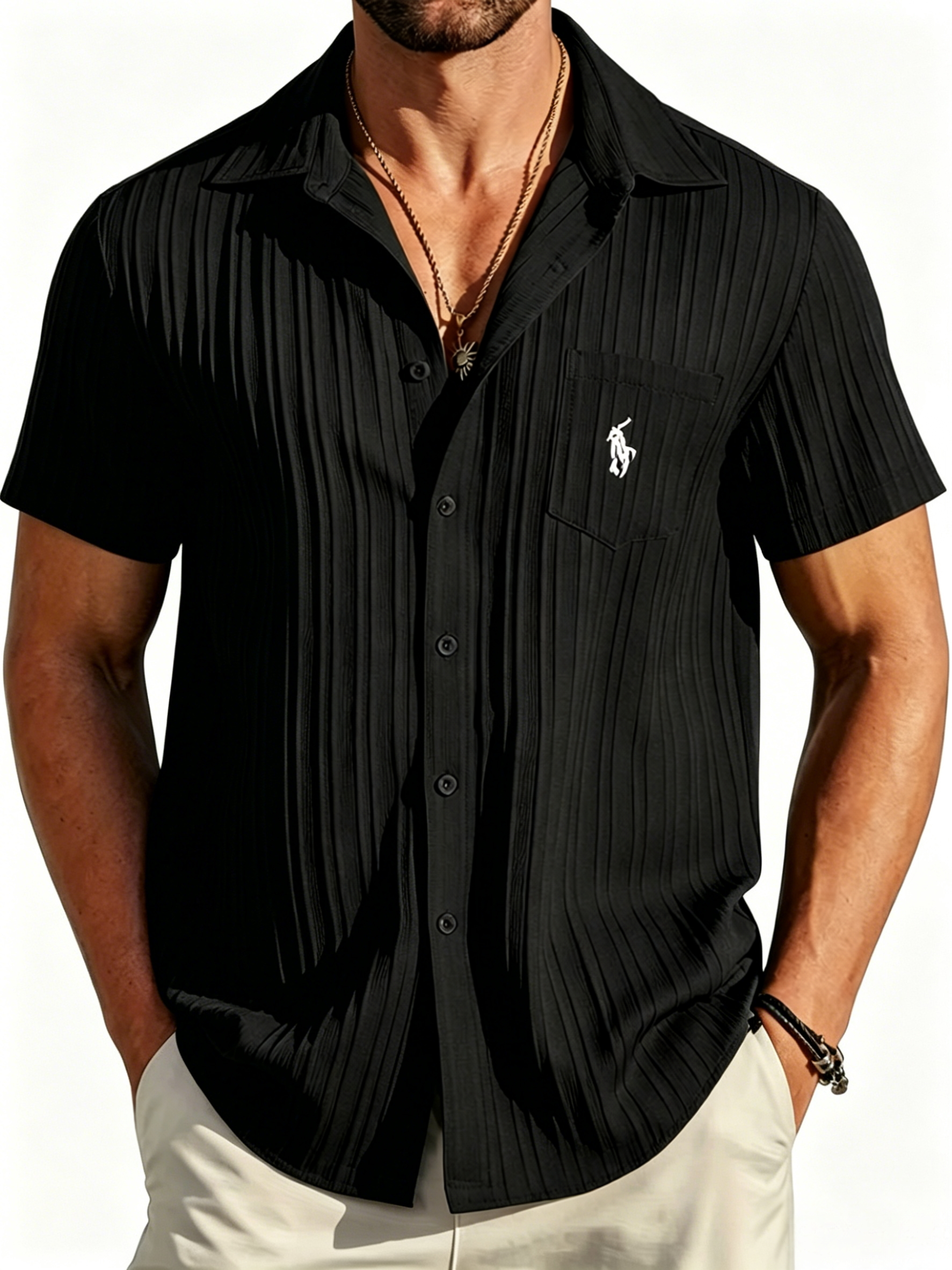 Textured Stripe Summer Button Shirt