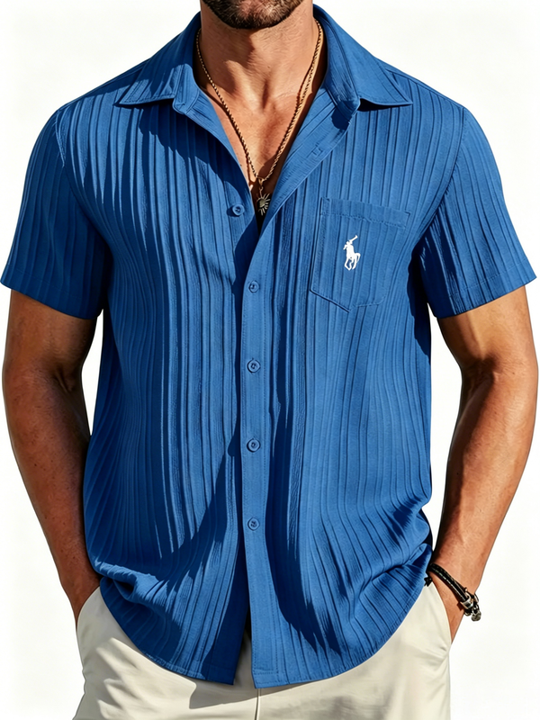 Textured Stripe Summer Button Shirt