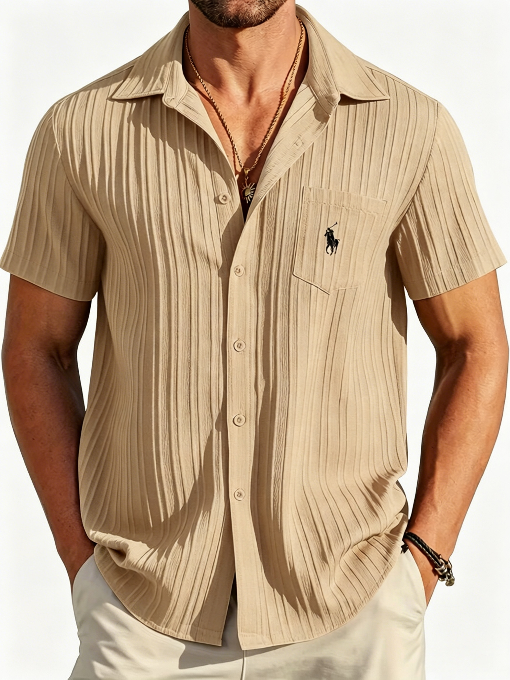 Textured Stripe Summer Button Shirt