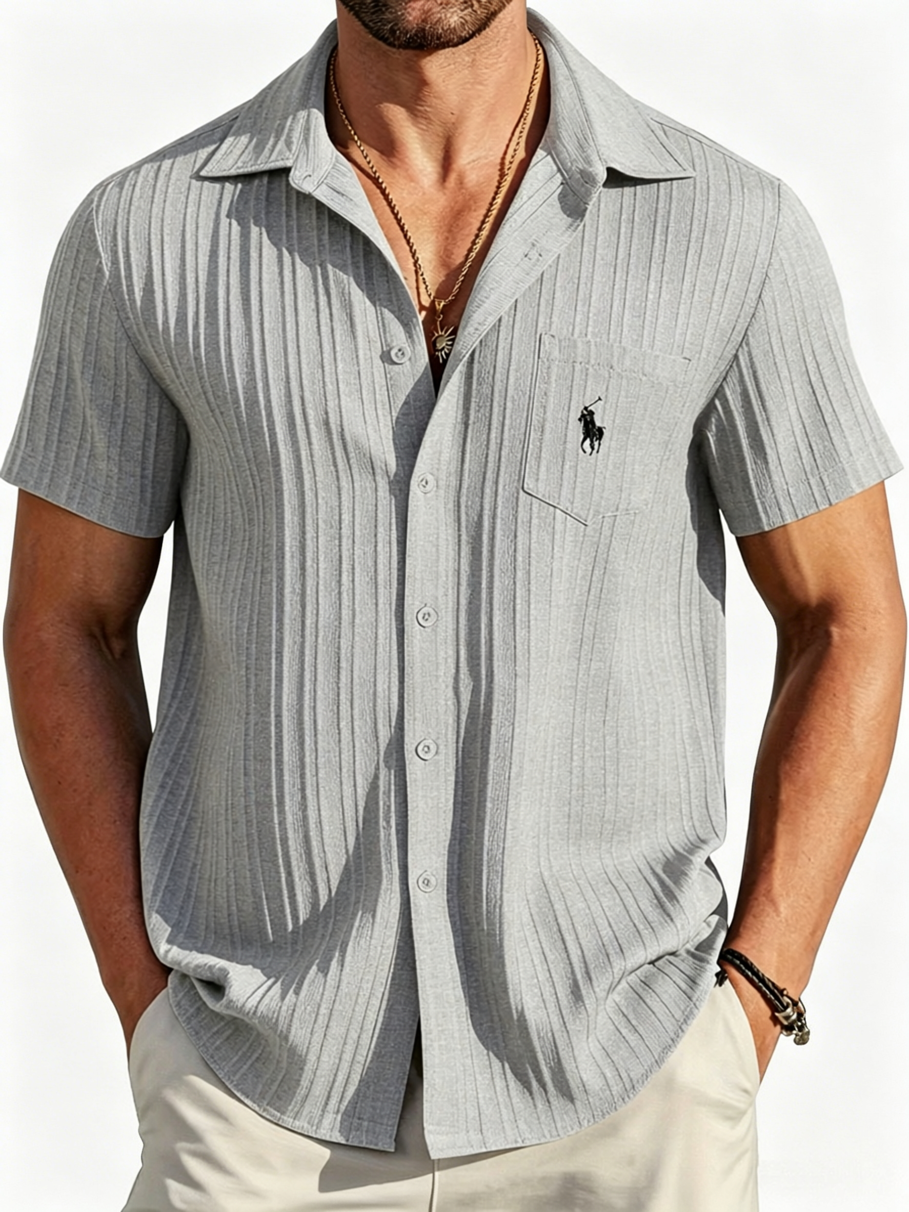 Textured Stripe Summer Button Shirt