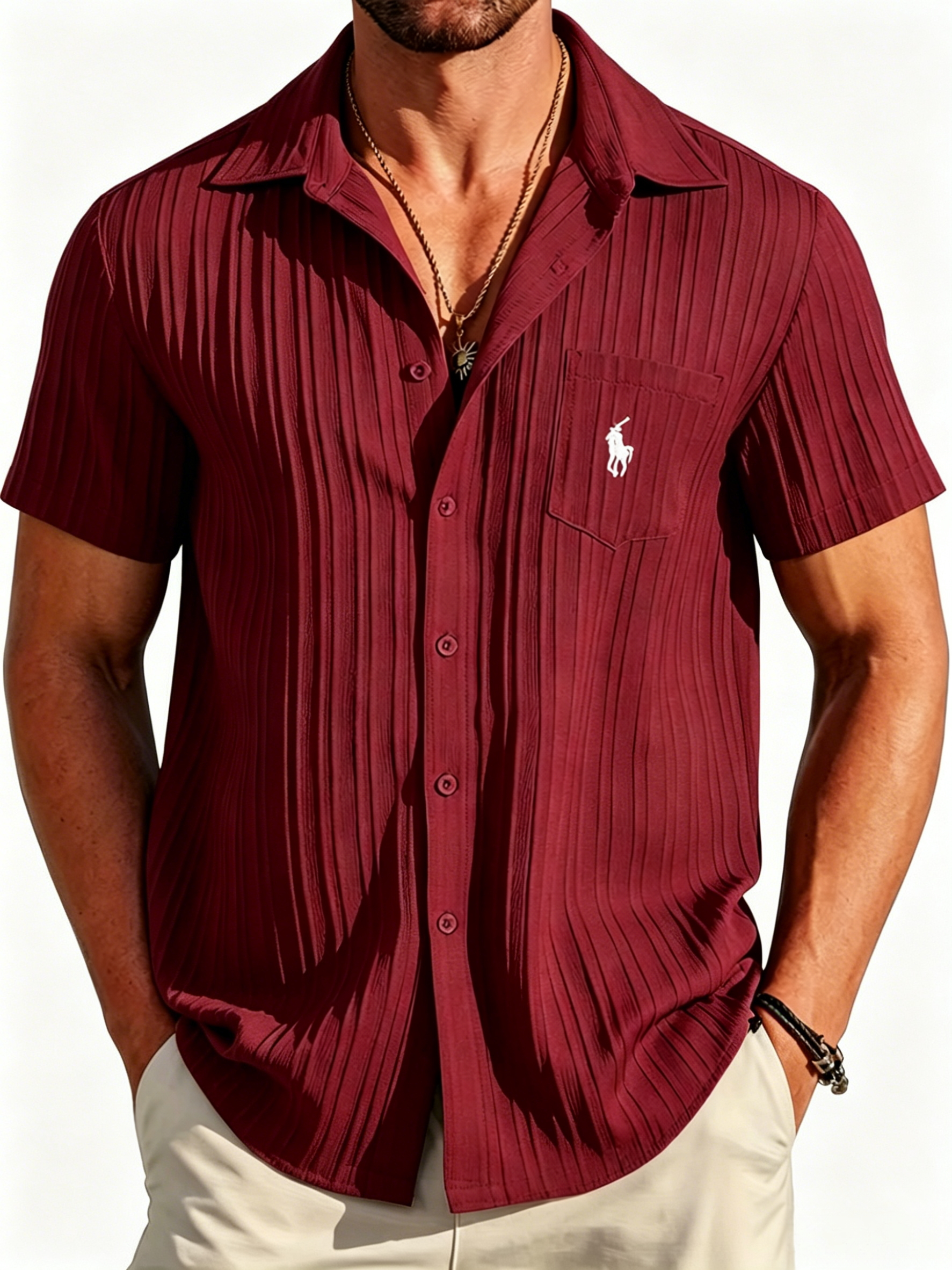 Textured Stripe Summer Button Shirt
