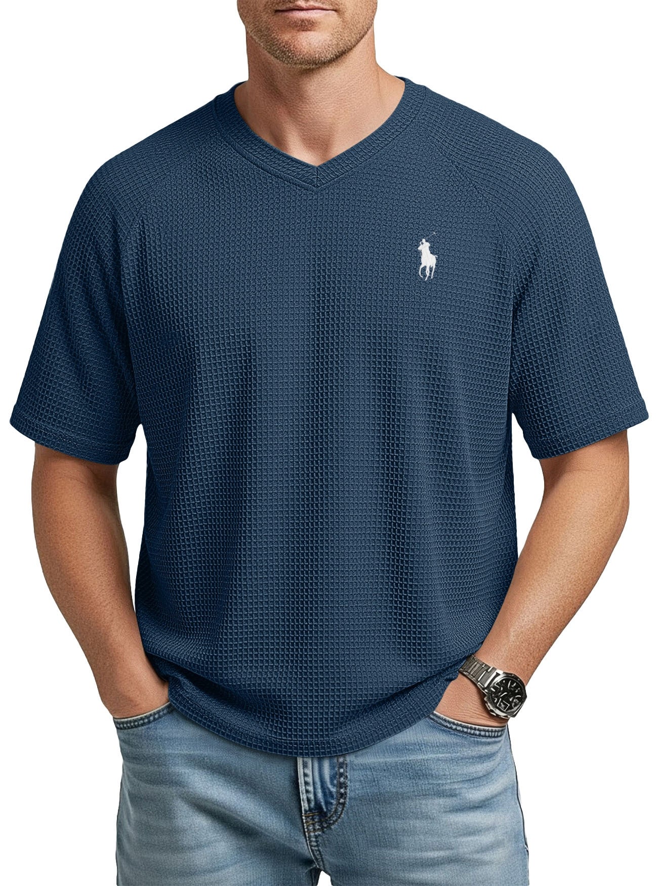 Everyday Waffle Knit V-Neck Tee