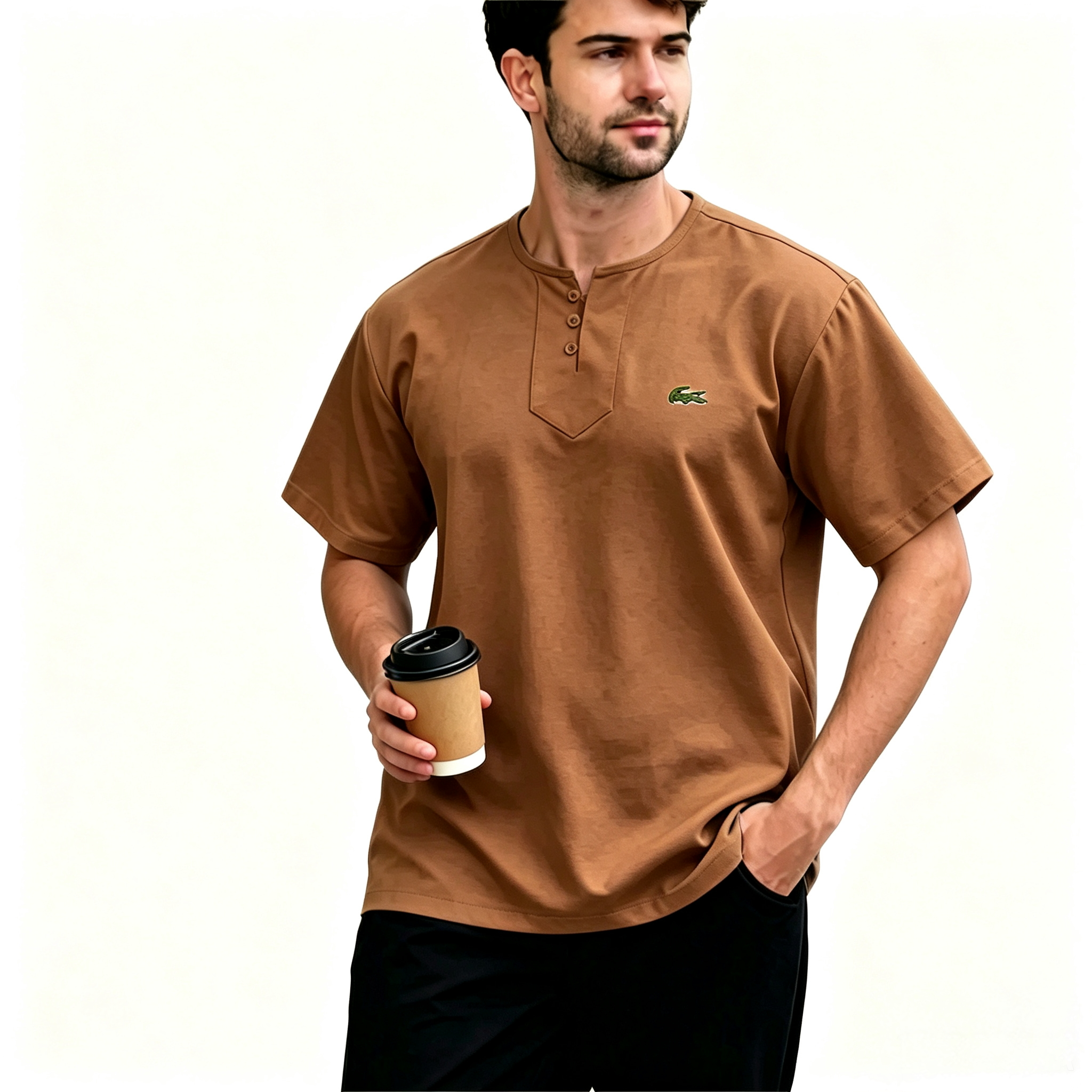 Everyday Henley Kurta Red Comfort Fit