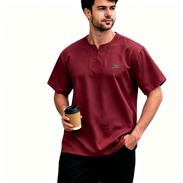 Everyday Henley Kurta Red Comfort Fit