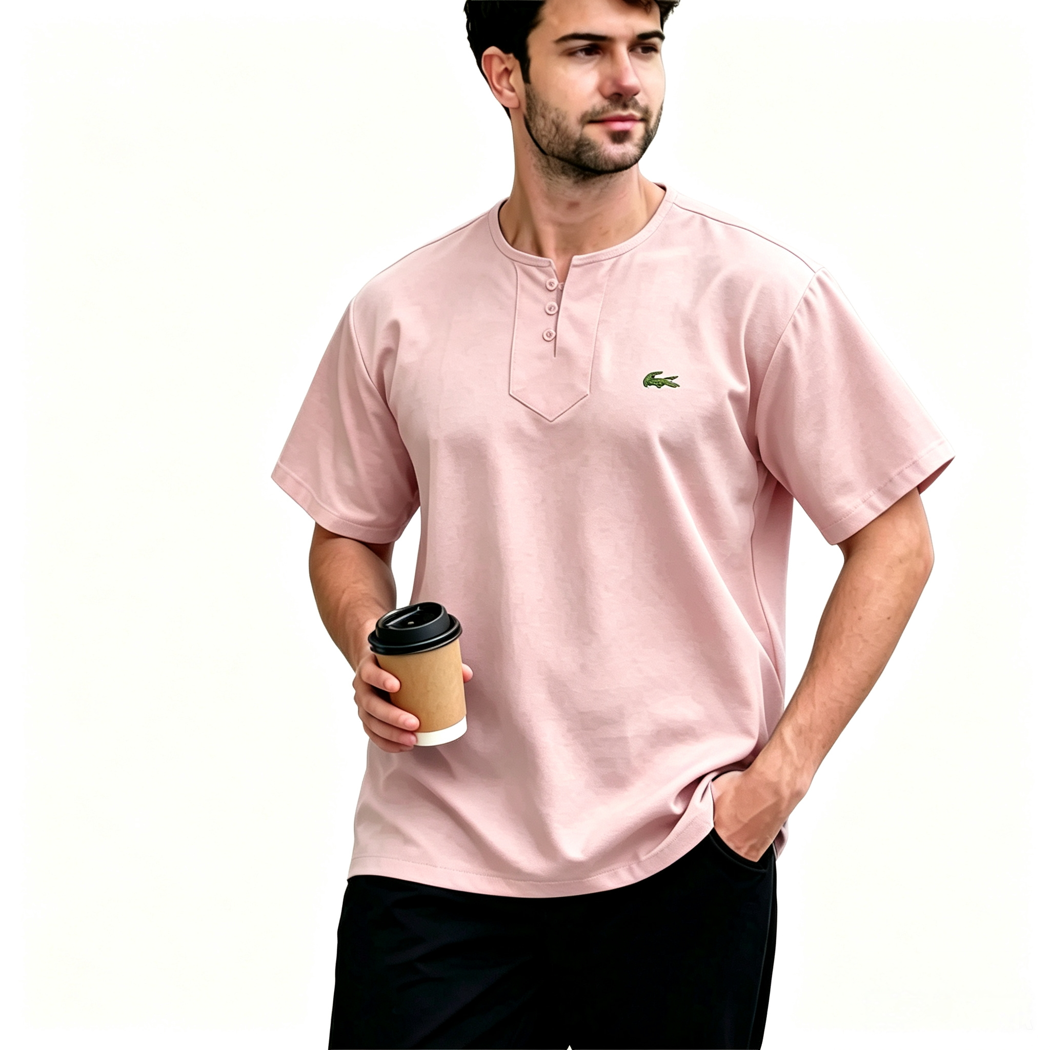 Everyday Henley Kurta Red Comfort Fit